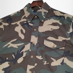 Ralph Lauren Camo Button Down Shirt Mens Small Classic Fit Short Sleeve Green